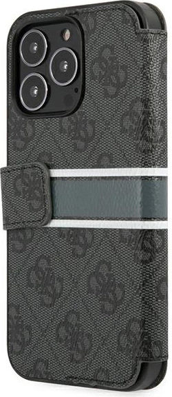 Mbështjellës, Guess, GUBKP13X4GDGR 4G Stripe Book për iPhone 13 Pro Max 6.7", me kapak dhe portofol, gri