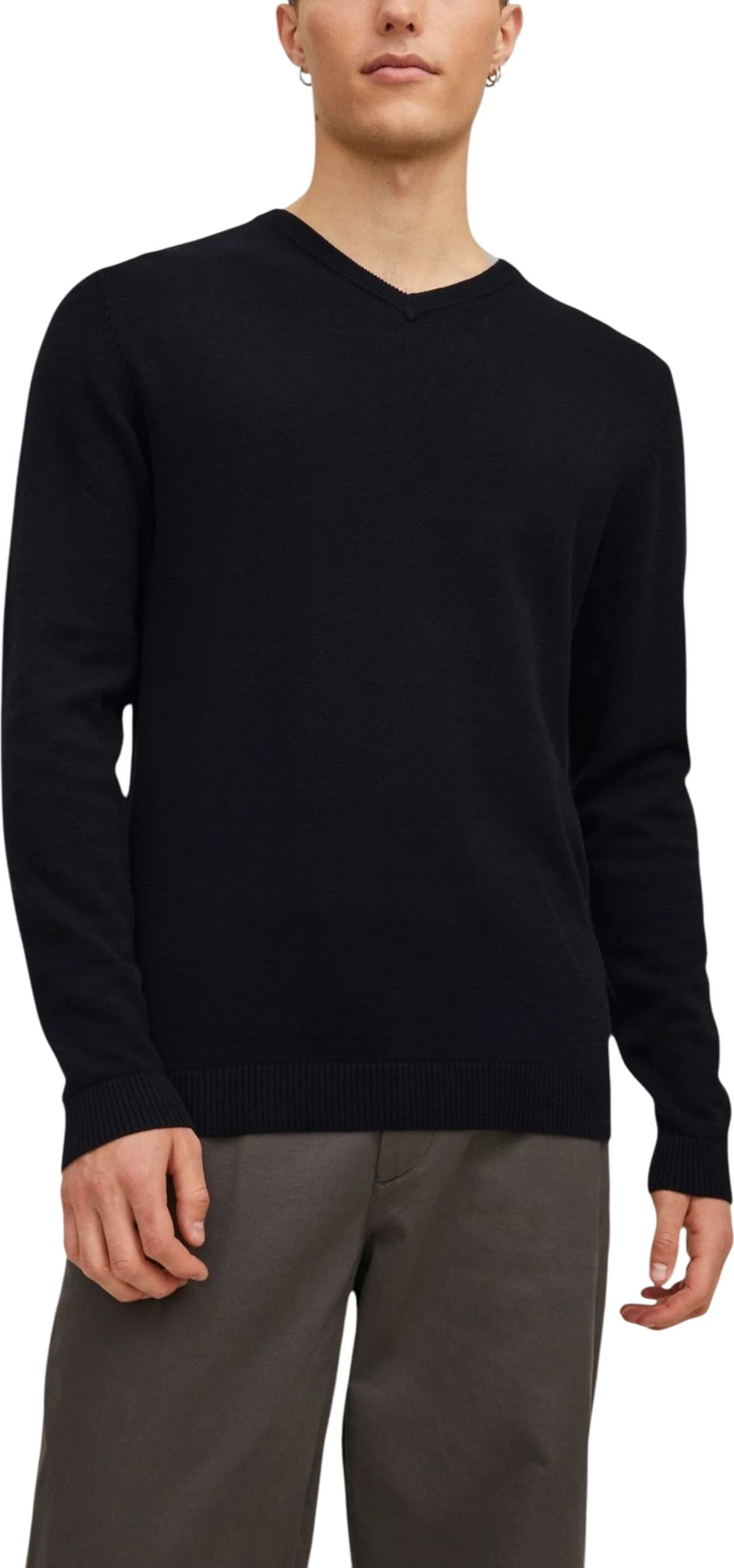 Xhemper për meshkuj Jack & Jones JJEBASIC Knit V-Neck NOOS, i zi [Madhësia: XS]