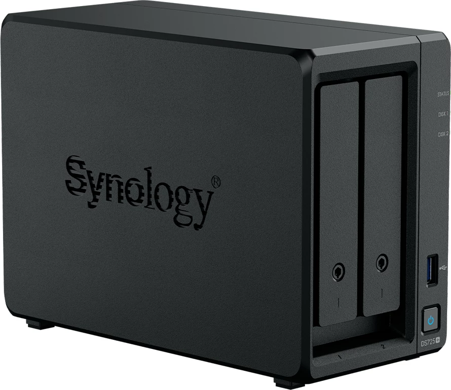 NAS Synology DS725+ 2-bay 3.5\"/2.5\" SATA, 2x M.2 NVMe, Ryzen R1600, 4GB DDR4 ECC, 2.5GbE, i zi
