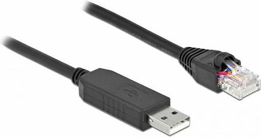 Kabllo console seriale DeLOCK USB-A në RJ-45 RS-232, me chipset FTDI, 2 m, e zezë