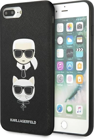 Mbështjellës Karl Lagerfeld Saffiano Karl&Choupette Head për iPhone 7 Plus / iPhone 8 Plus, e zezë