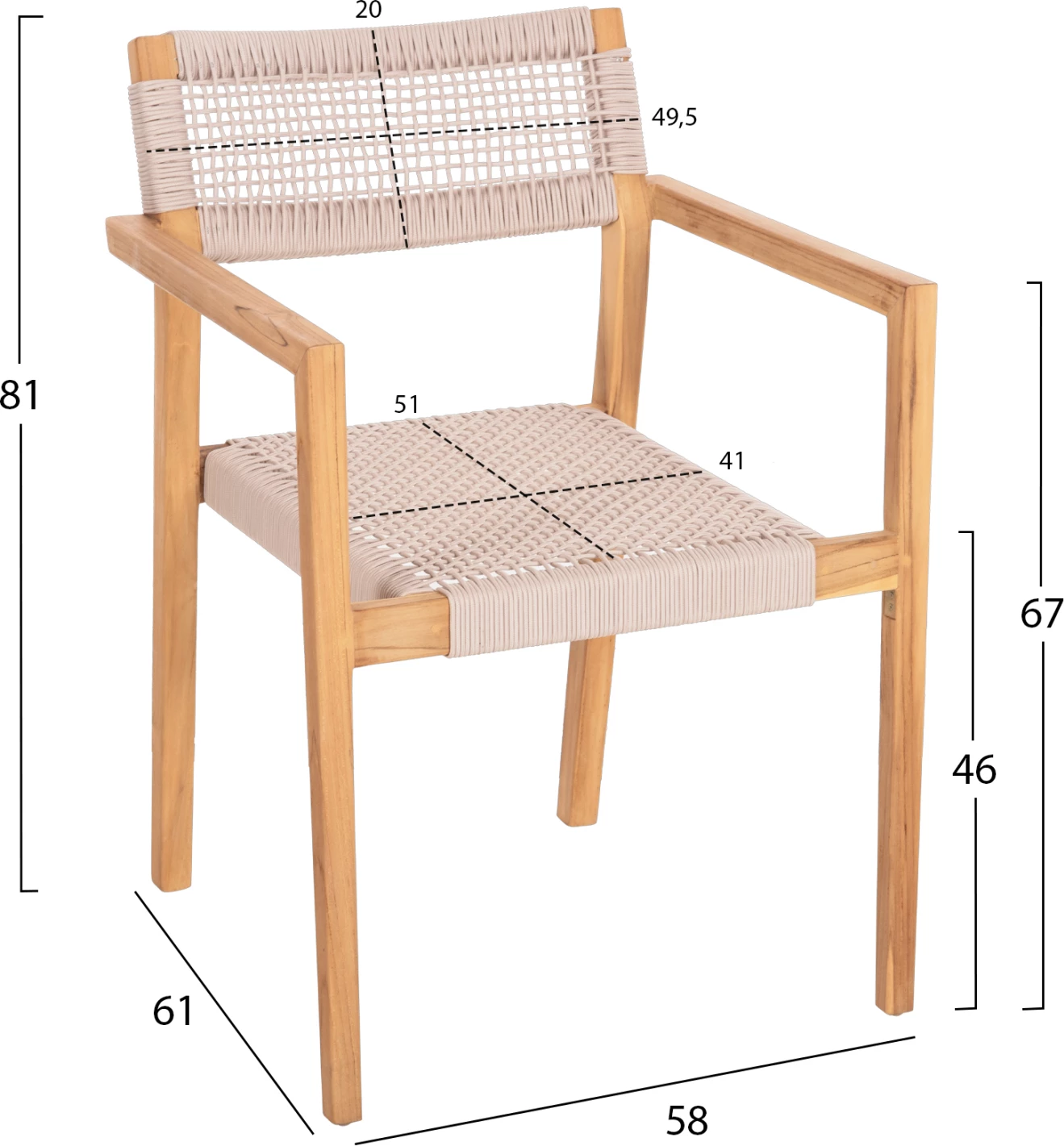Karrige CHARLOTTE FH9637.07 dru TEAK natyral & litar bezhë 58x61x81Hcm