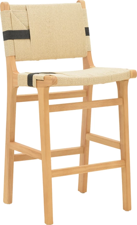 Karrige për bar Julien, dru gome natyral, litar natyral-zi, 45x46x95 cm