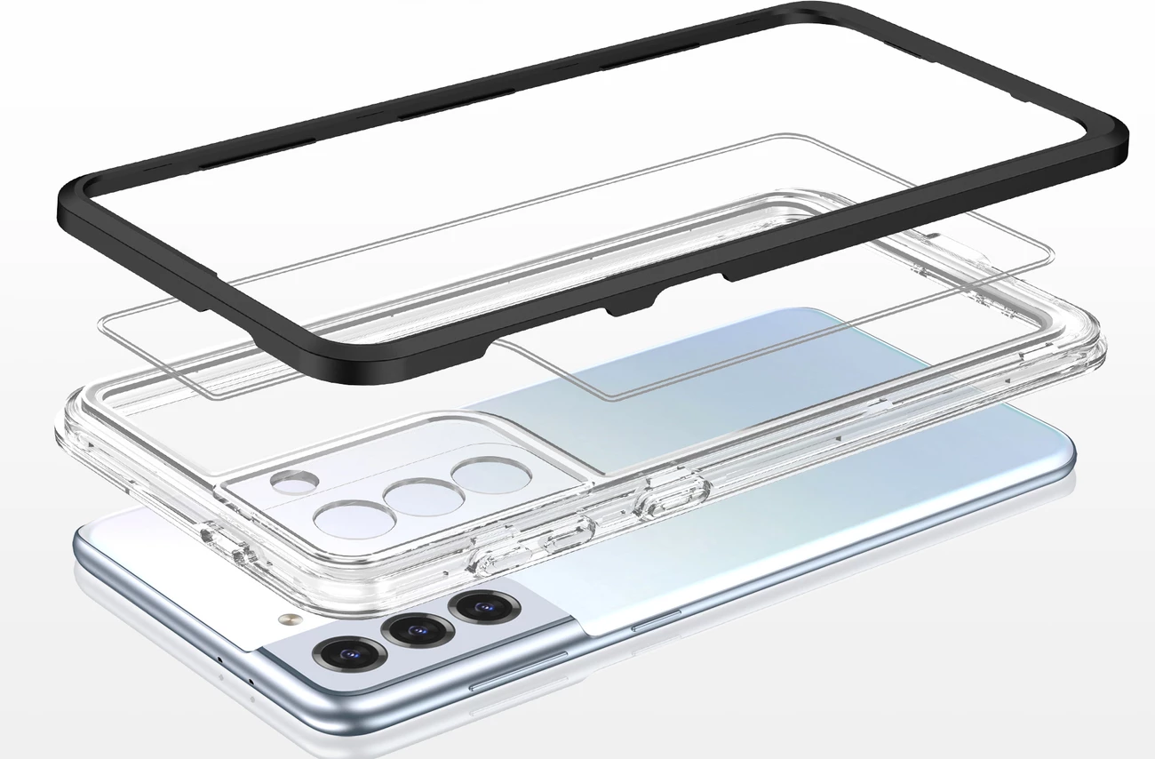 Mbështjellës Hurtel Clear 3in1 për Samsung Galaxy S23, i tejdukshëm me kornizë të zezë