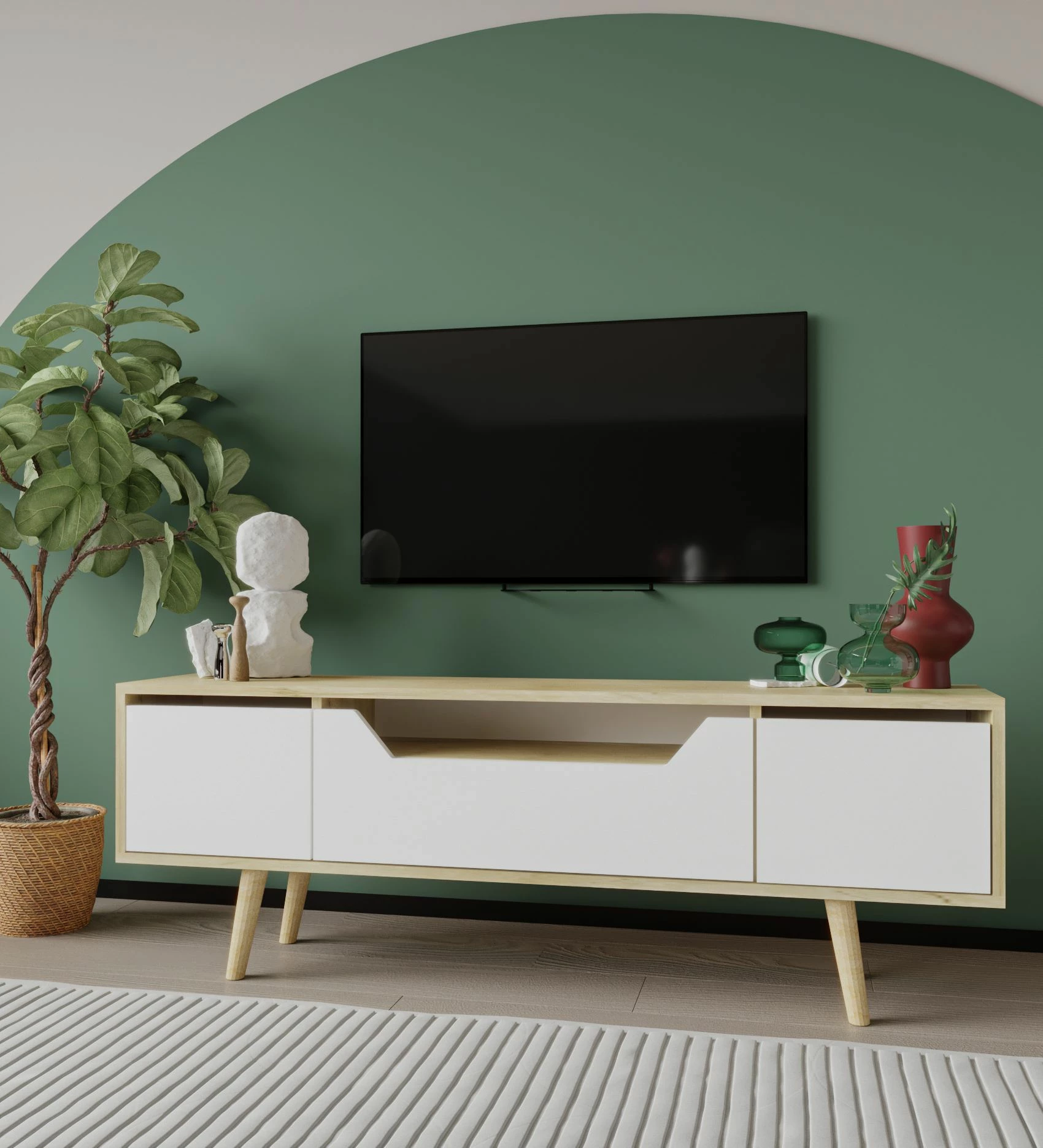 Komodë TV Skye Decor, Roma 150, ngjyrë lis safir, e bardhë
