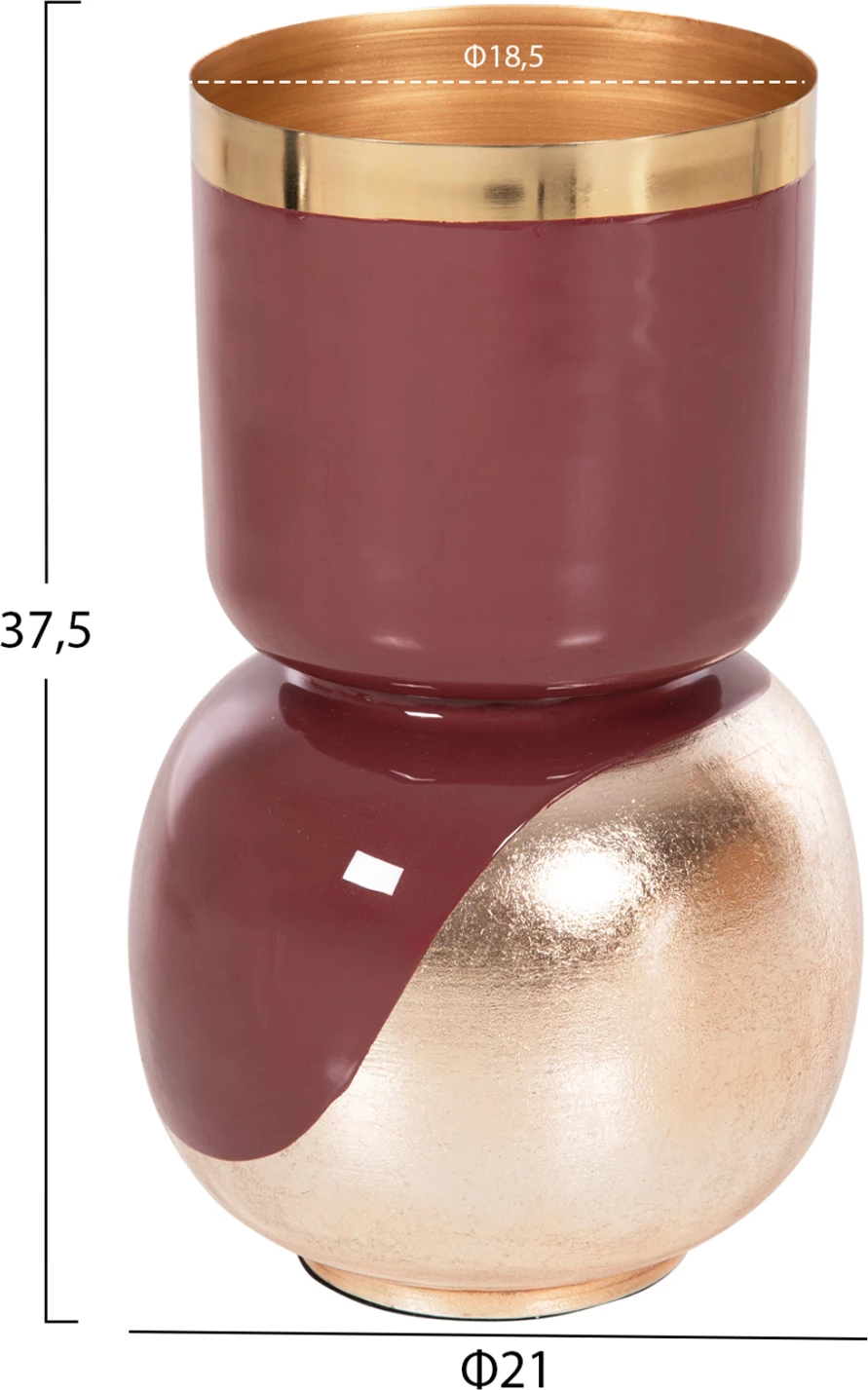 Vazo tavoline LINGON FH4233.06 metalike, ngjyrë qershie-ari perle, Φ21x37,5H cm