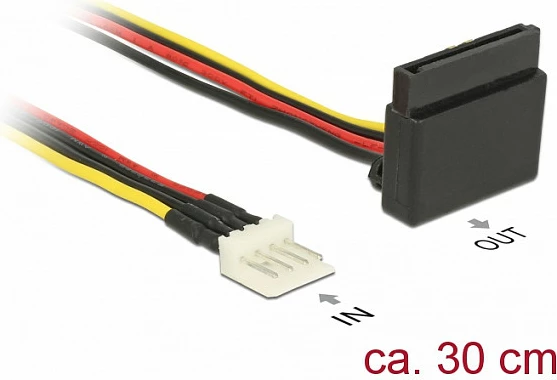 Kabllo adapter energjie DeLOCK 85511, Floppy 4-pin në SATA 15-pin, 0.3 m, 90°, e zezë/kuqe/verdhe