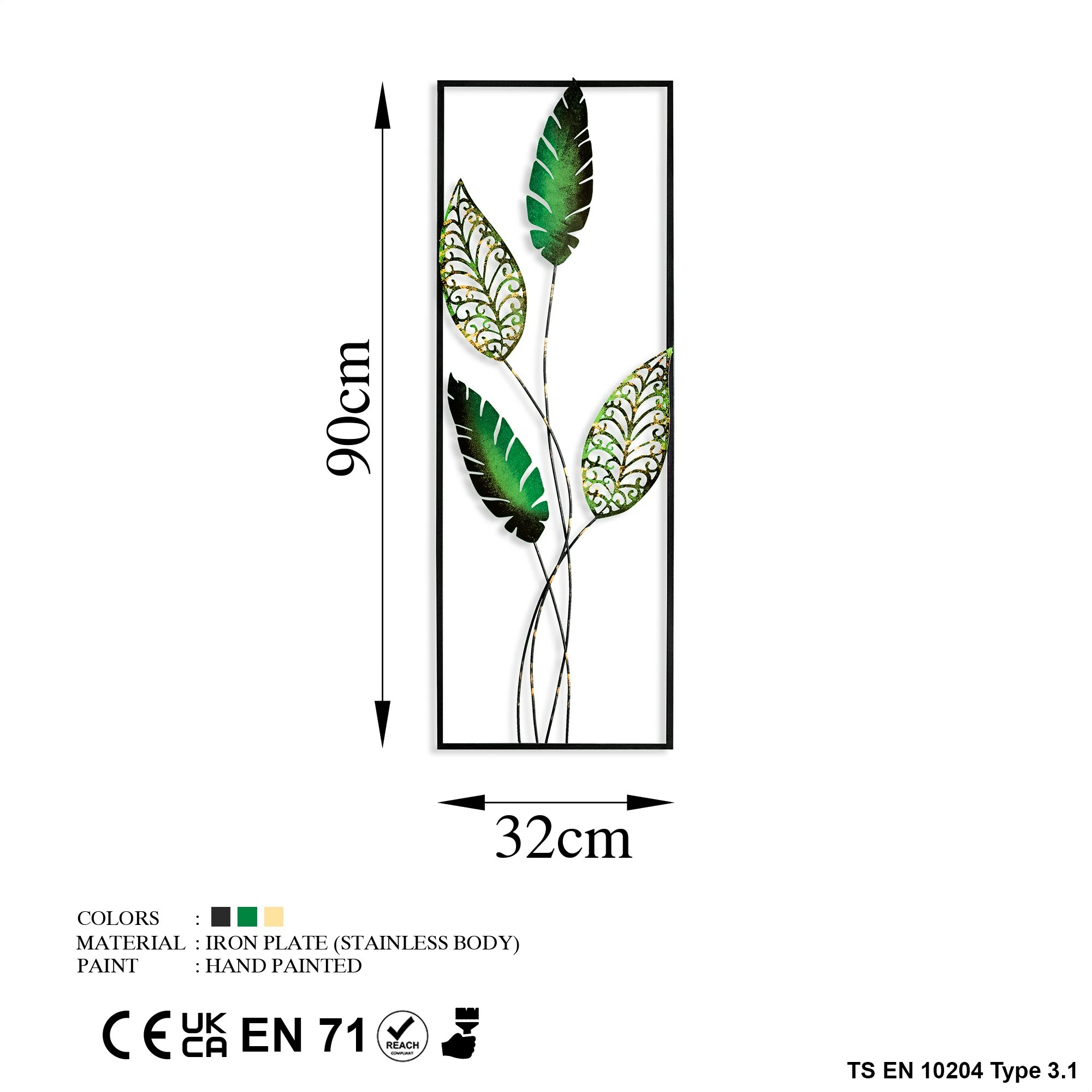 Aksesor dekorativ metalik për mur, Wallity Timeyi 3, shumëngjyrësh, 32x90cm