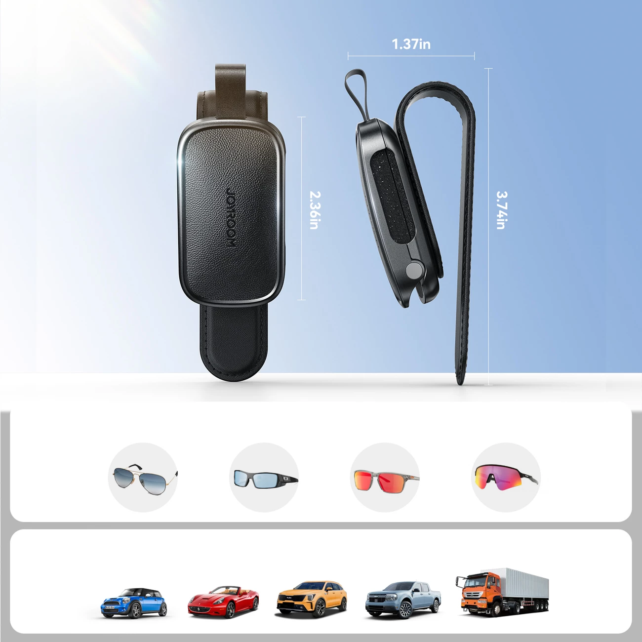 Mbajtës syzesh vizori dielli me kapëse magnetike, Joyroom JR-ZS511, montim në vizor, i zi