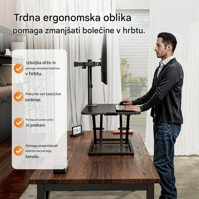 konvertues tavoline sit-stand VONHAUS Ultra-Thin MPN 3000244, 68x45cm, rregullim lartësie 4–39cm, kapacitet 8kg, e zezë