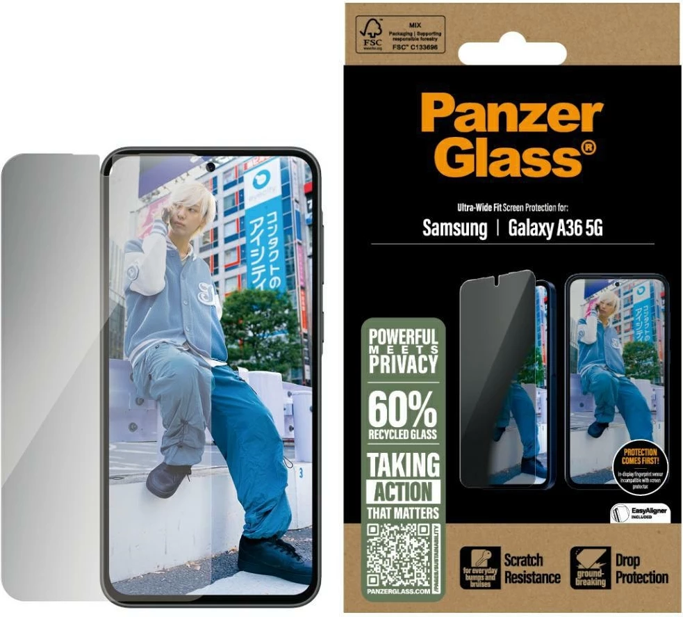 Xham mbrojtës PanzerGlass Ultra-Wide Fit Privacy për Samsung Galaxy A36 5G