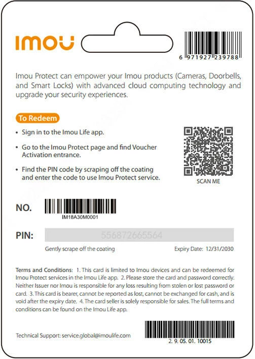 Kartelë dhuratë IMOU Protect Basic, Abonim vjetor për 1 kamerë