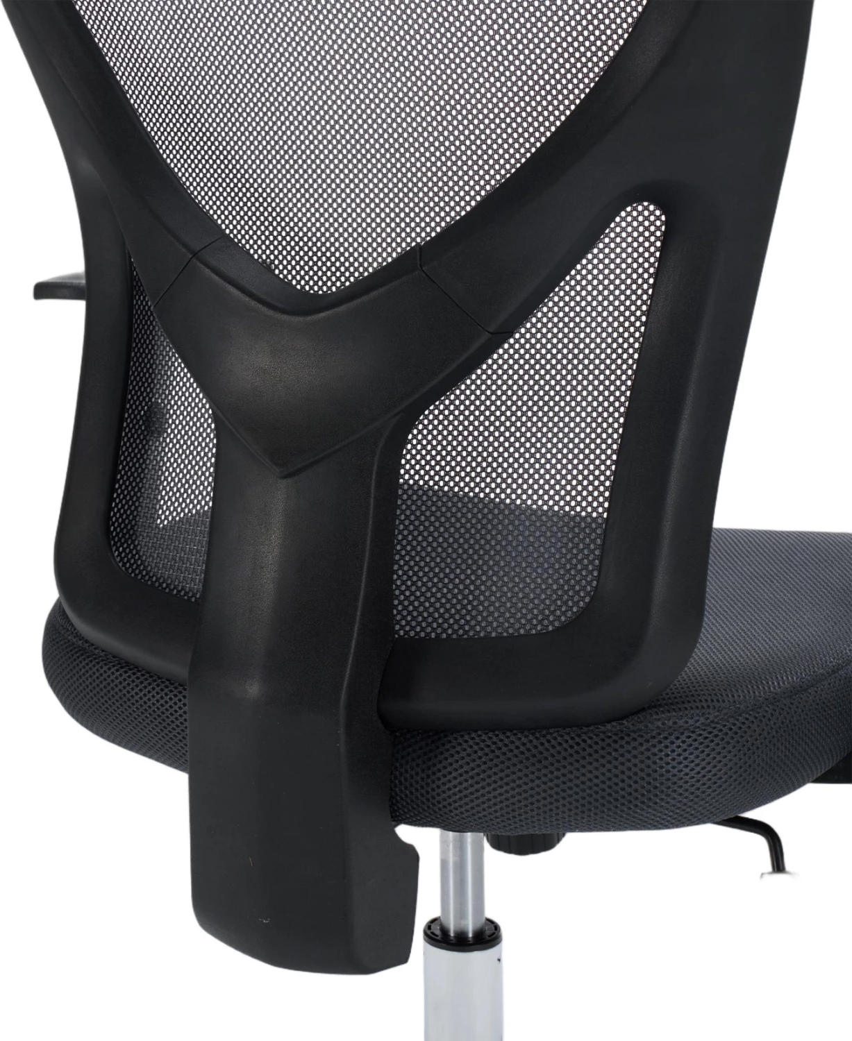 Karrige zyre CUORE, material rrjete gri, kornizë e zezë, bazë kromi, 63x61x125cm