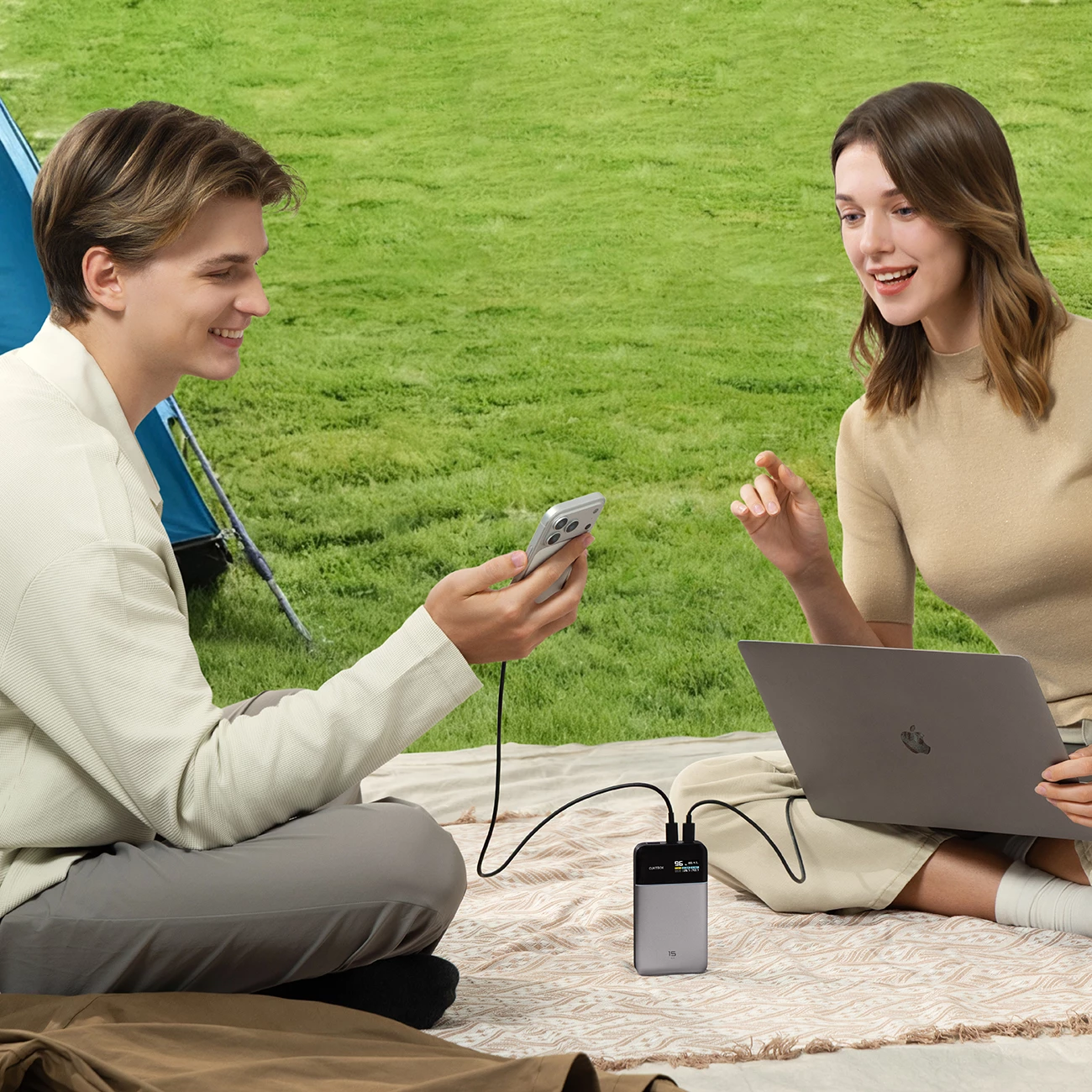 Powerbank Cuktech PB150S 15000mAh 100W, 3 porta (2x USB-C, 1x USB-A), me ekran TFT, me kabllo USB-C, gri
