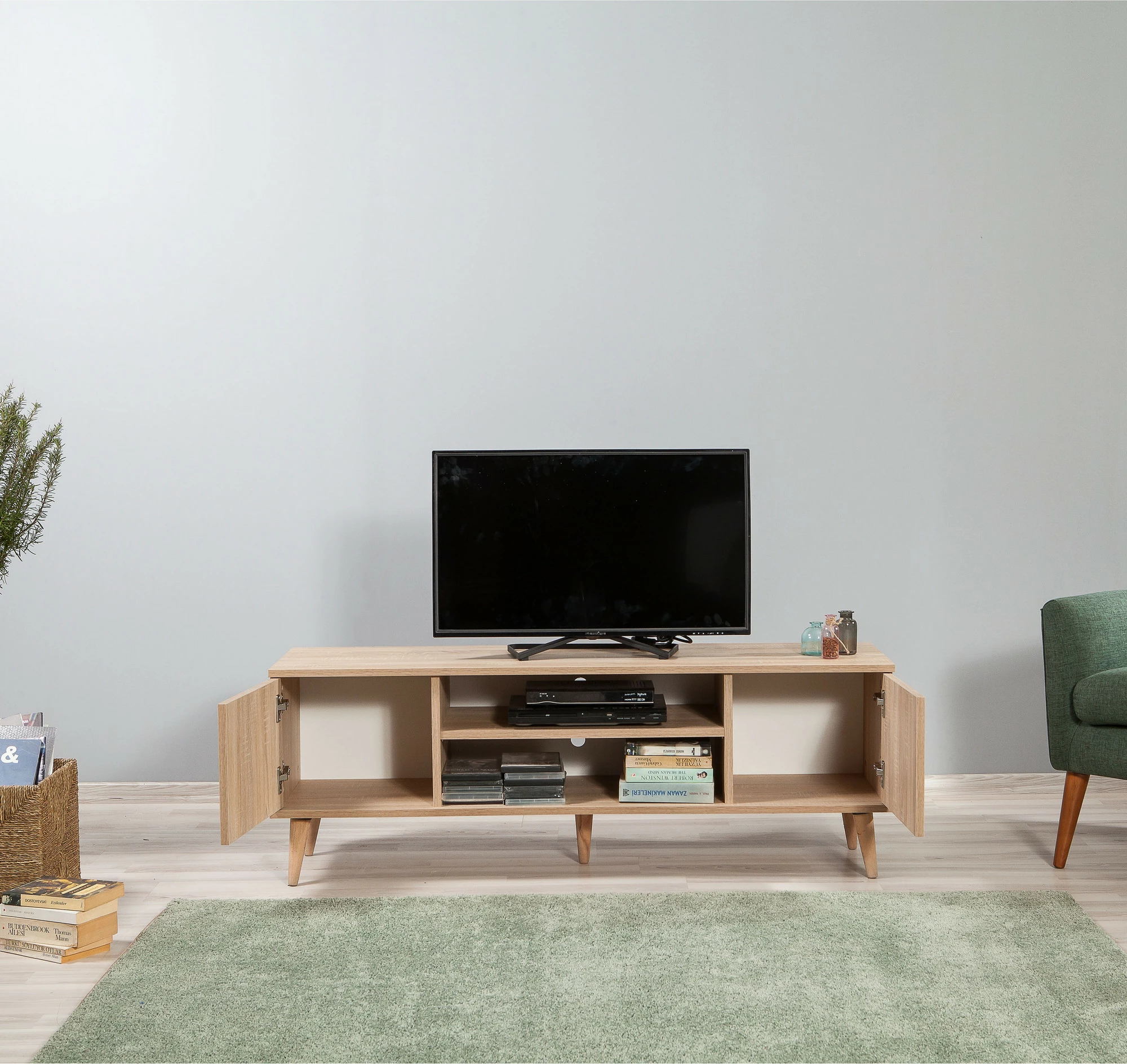 Komodë TV Hanah Home, Truva-740, ngjyrë lisi Sonoma
