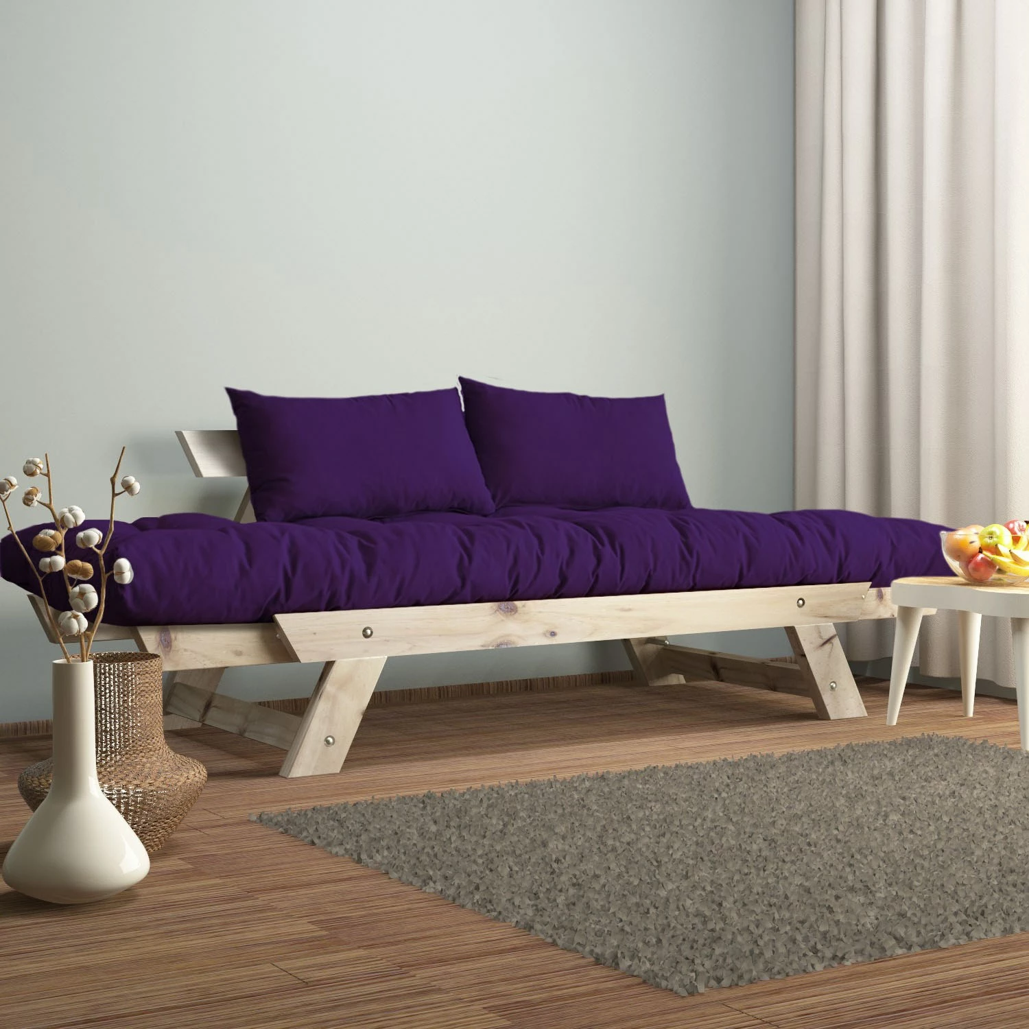 Divan kopshti dy vendësh, ngjyrë natyrale dhe e purpurt, Skye Decor, CPT8124-210