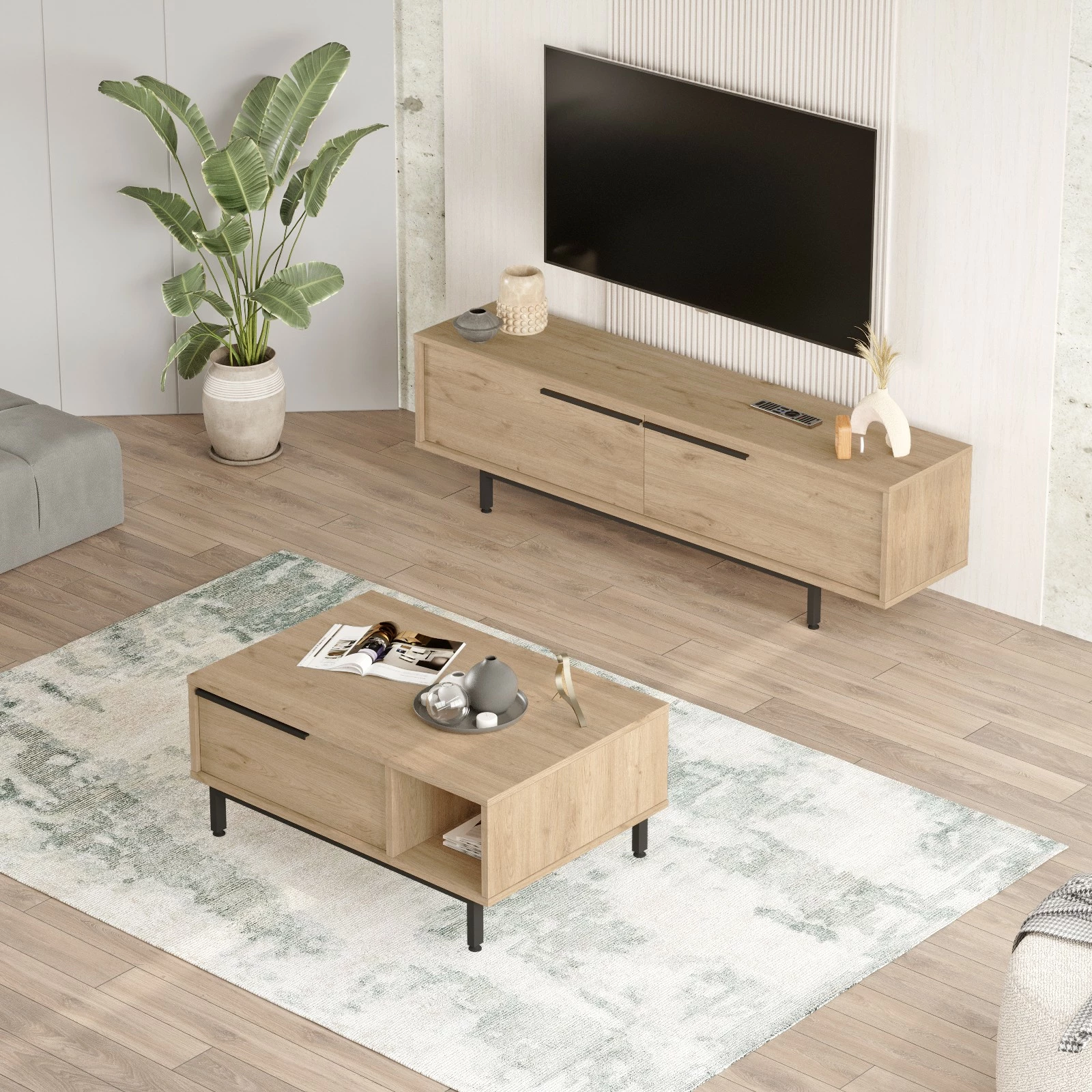 Set mobiljesh për dhomë dite Hanah Home, ON19-S, ngjyrë lisi