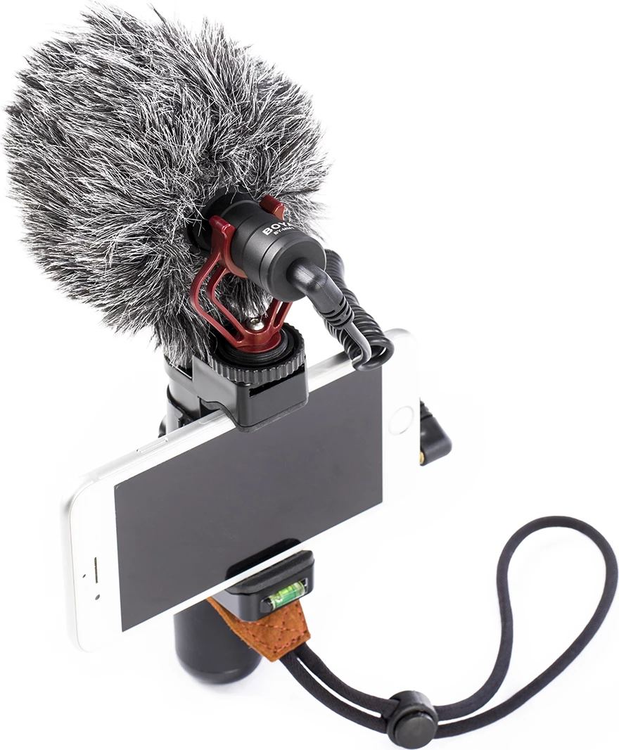 Mikrofon drejtimor BOYA BY-MM1, me kabllo 3.5mm TRS/TRRS, i zi, set me windshield dhe shock mount