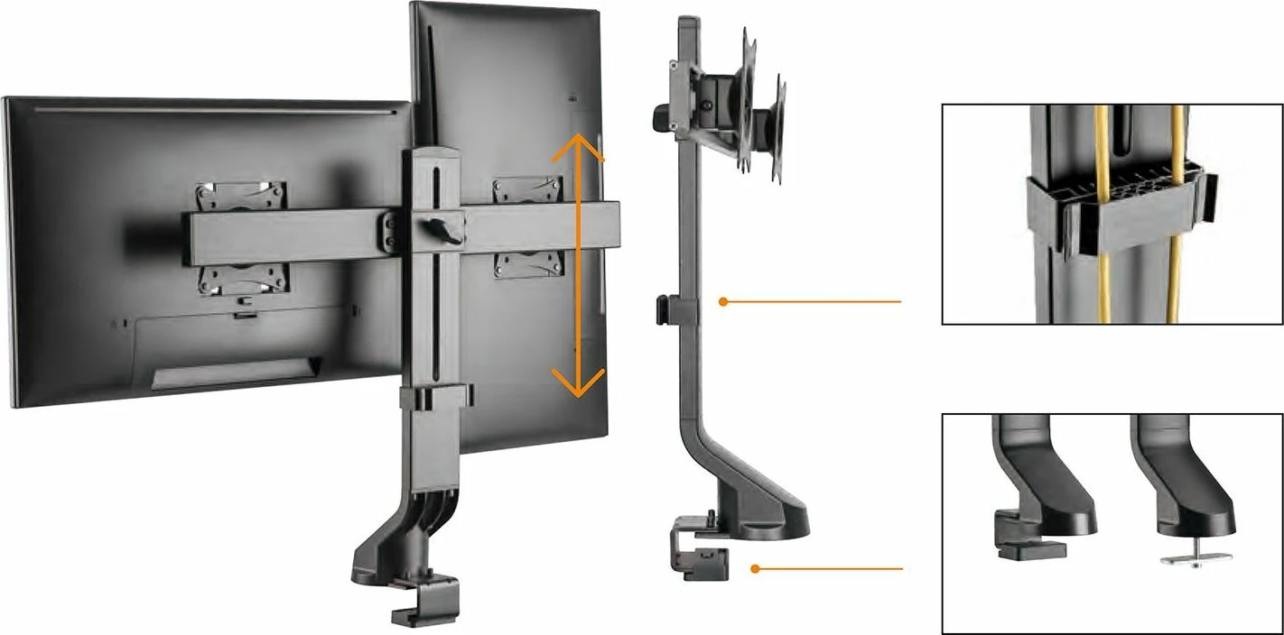 Mbajtëse tavoline për 2 monitorë Maclean MC-854 17"-27" VESA 75x75/100x100, e zezë