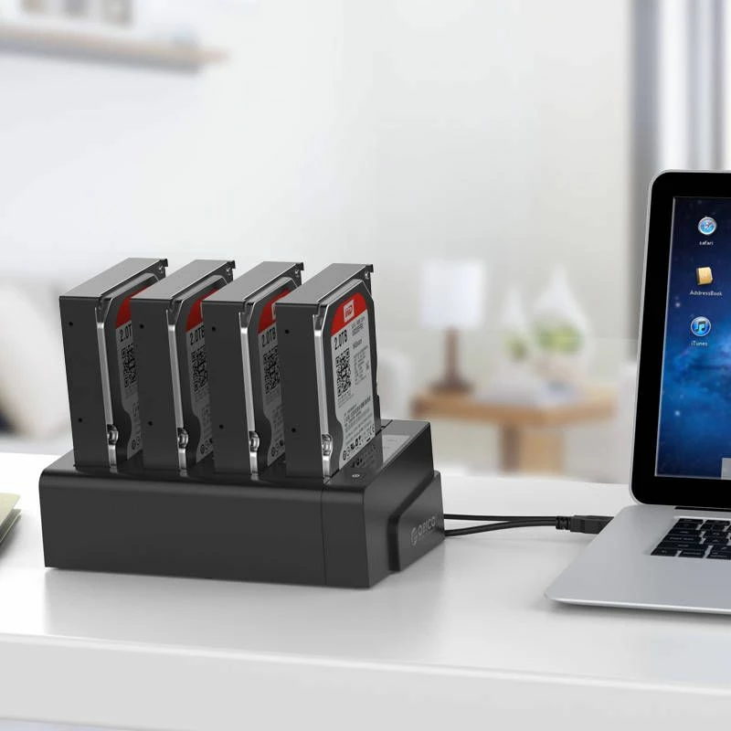 Docking station Orico 6648US3-C-V1-EU-BK-B, 4 slote 2.5\"/3.5\" SATA, USB 3.2 Gen 1, klonim pa kompjuter, e zezë