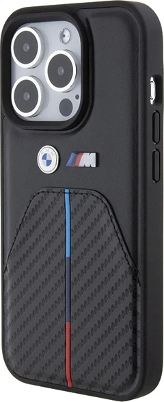 Mbështjellës BMW Stamped Tricolor Stripe për iPhone 15 Pro, i zi