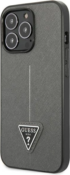 Mbështjellës Guess SaffianoTriangle Logo për iPhone 14 Pro 6.1", argjend