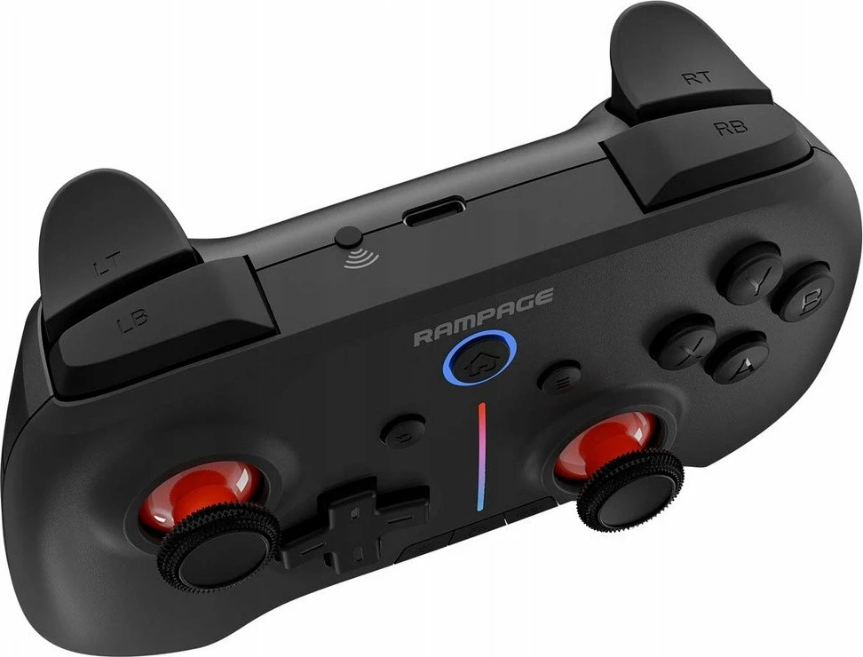 Gamepad Rampage Hydra HYDRA-BLACK me RGB, wireless/USB (Bluetooth/2.4GHz), 21 butona, për PC/Switch/telefon, i zi