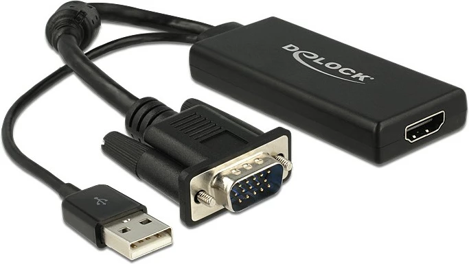 Adapter VGA në HDMI DeLOCK 0.25m, USB2.0, Full HD, e zezë