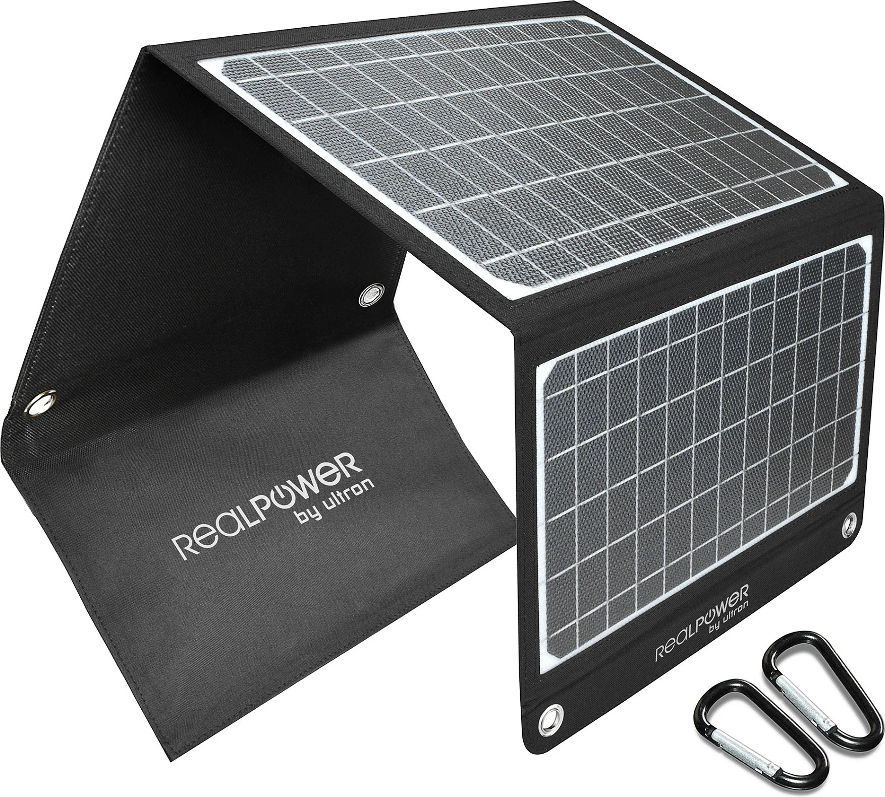 Panel solar i palosshëm RealPower SP-22E, 22.5W, 3 panele, USB-A/USB-C, IPX5, i zi