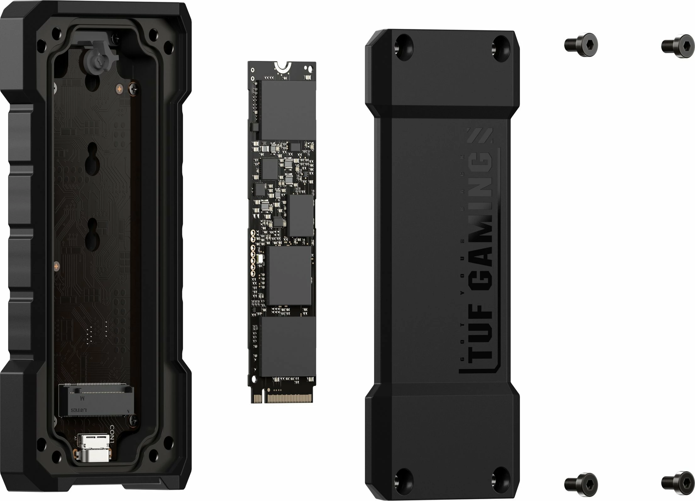 Kasë SSD e jashtme Asus TUF Gaming A2 për M.2 NVMe/SATA USB 3.2 Gen 2x2, e zezë