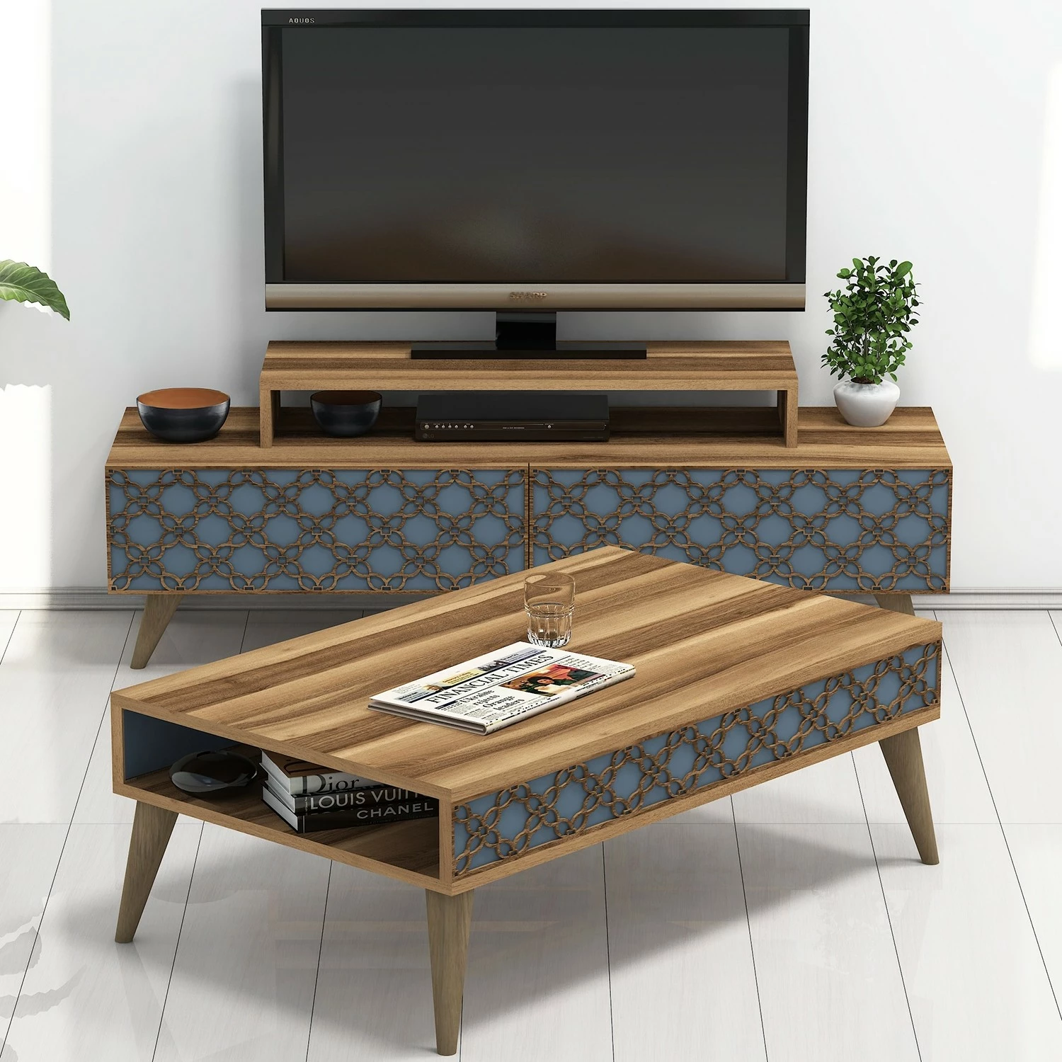 Set mobiljesh për dhomë dite, Skye Decor, ngjyrë arrë, kalcedon