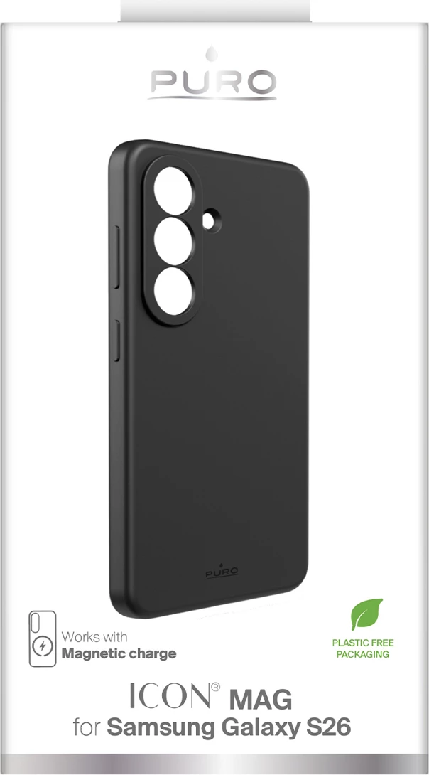 Mbështjellës Puro ICON MAG për Samsung Galaxy S26, silikon me mikrofibër, kompatibil me MagSafe, në kuti, i zi
