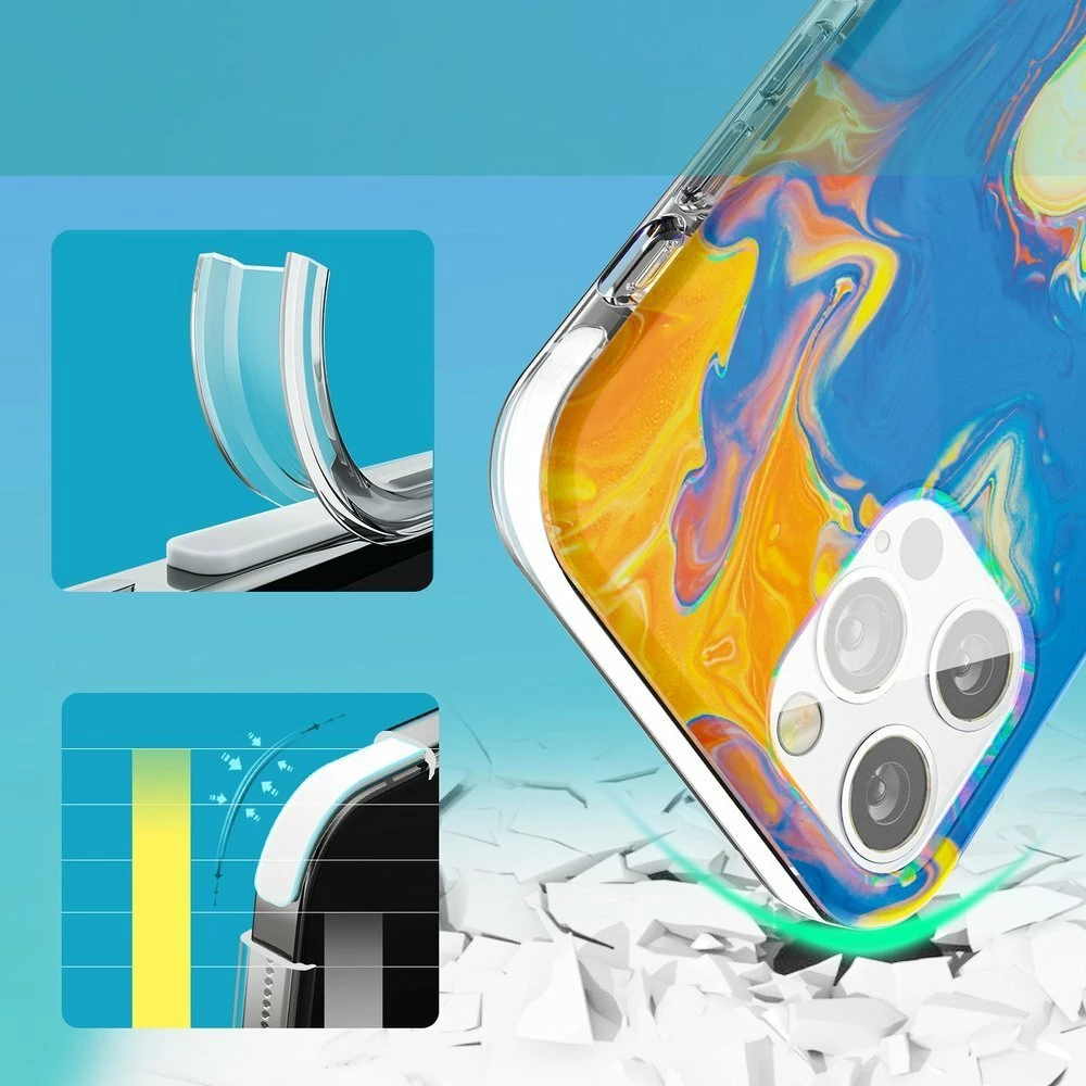 Mbështjellës Kingxbar Watercolor Series për iPhone 12 / iPhone 12 Pro, kaltër-verdhë