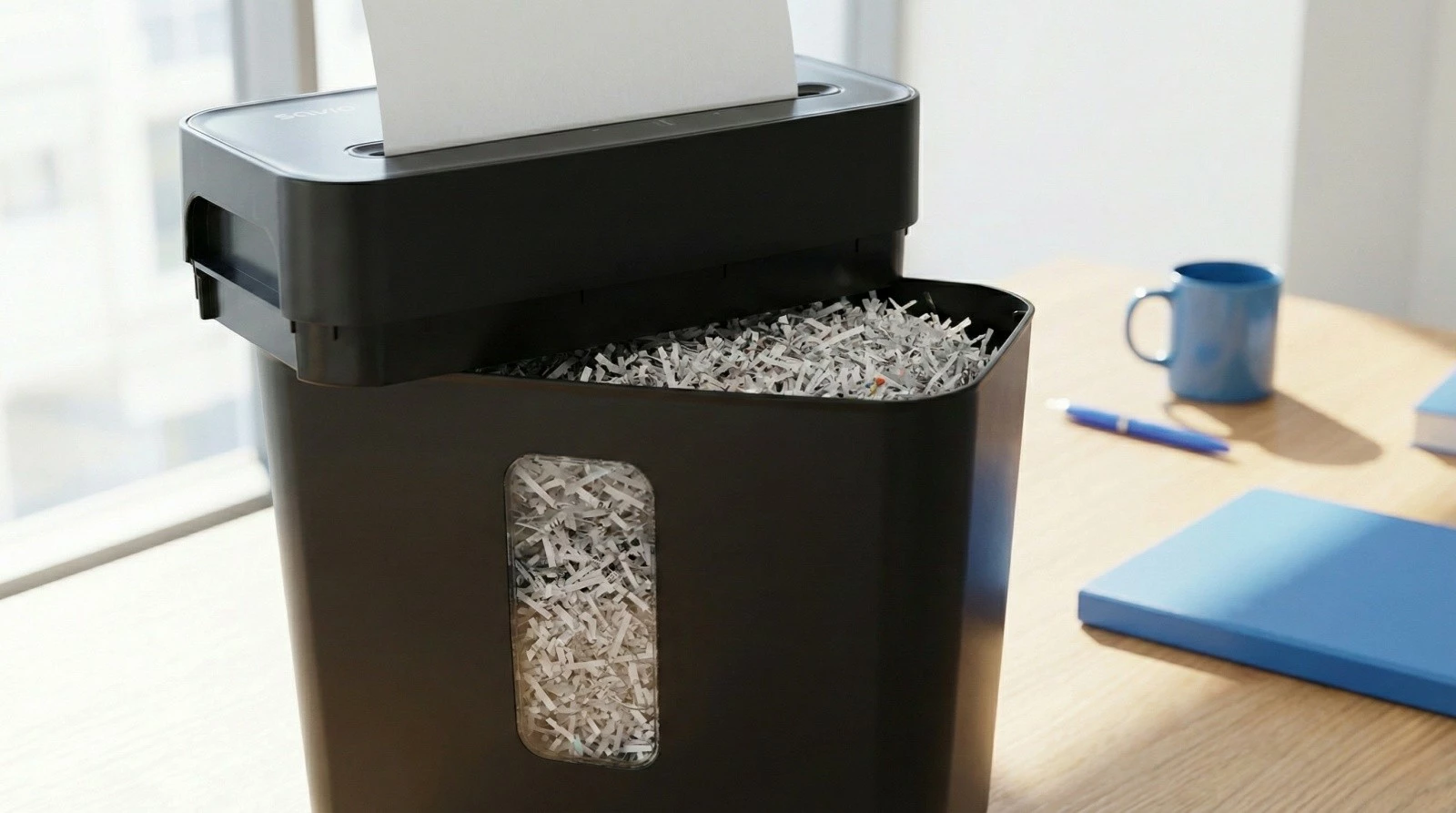 Shredder dokumentesh Savio ND-01, cross-cut P-4, 6 fletë, kosh 11.5 L, i zi