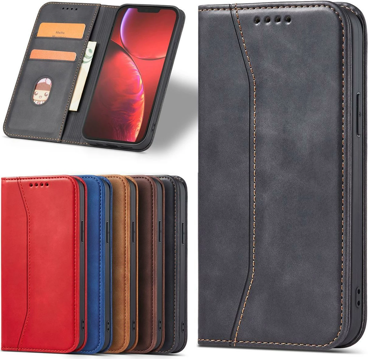 Mbështjellës Hurtel Magnet Fancy Case për iPhone 14 Pro, me kapak, xhepa për kartela dhe qëndrim, e zezë