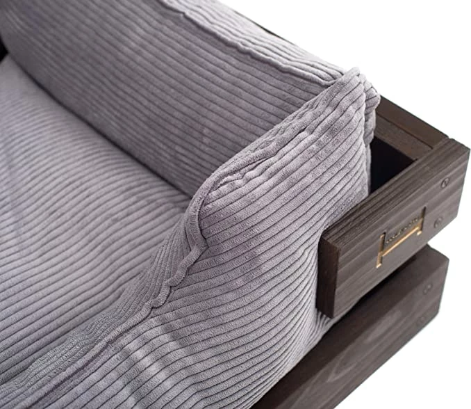 Harley & Cho Shtrati për kafshët "Dreamer Wood" prej druri (L, i kaftë + kadife gri)