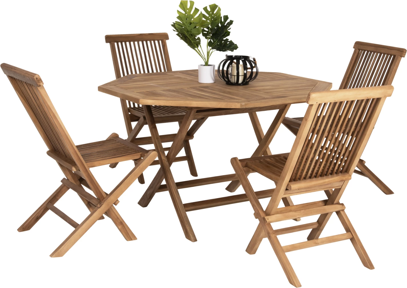 Tavolinë me karrige për terasë, 5 pjesë, palosëse, Kendall FH11950, dru teak, ngjyrë natyrale