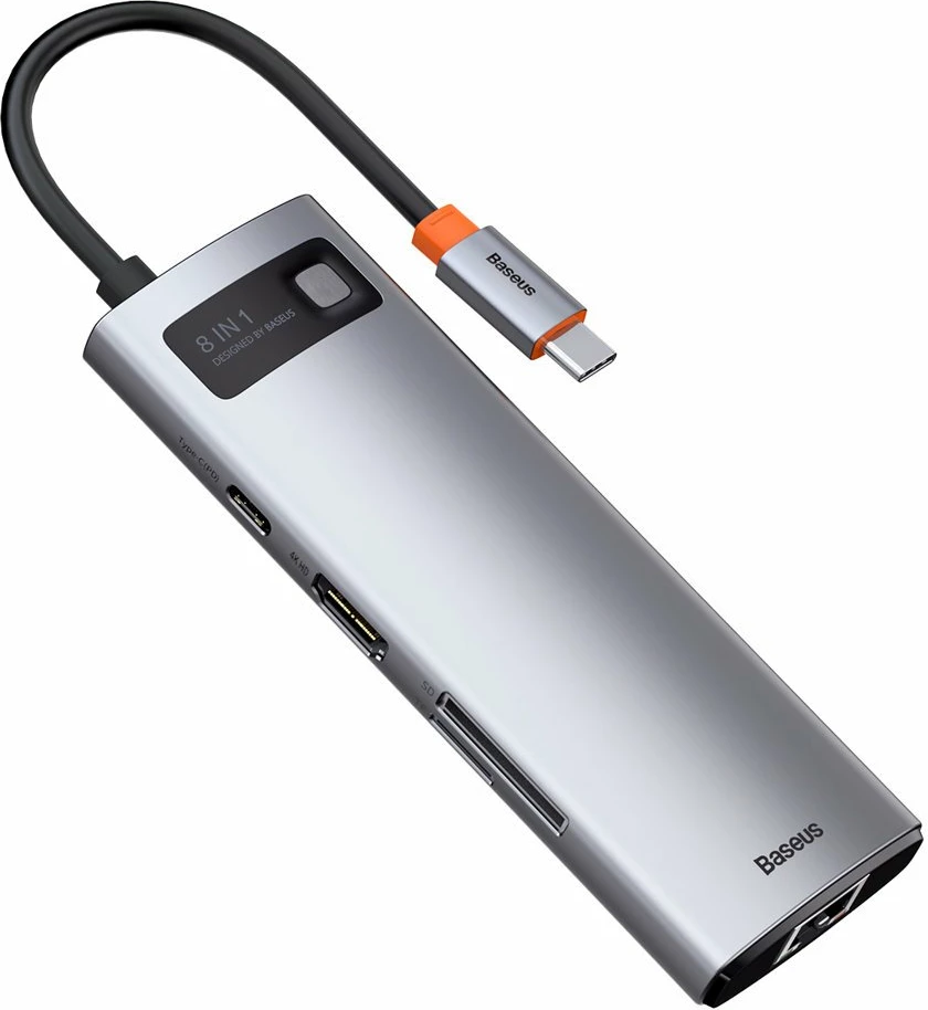 HUB Baseus Metal Gleam 8in1, USB-C, HDMI 4K, RJ45, 100W PD, Gri