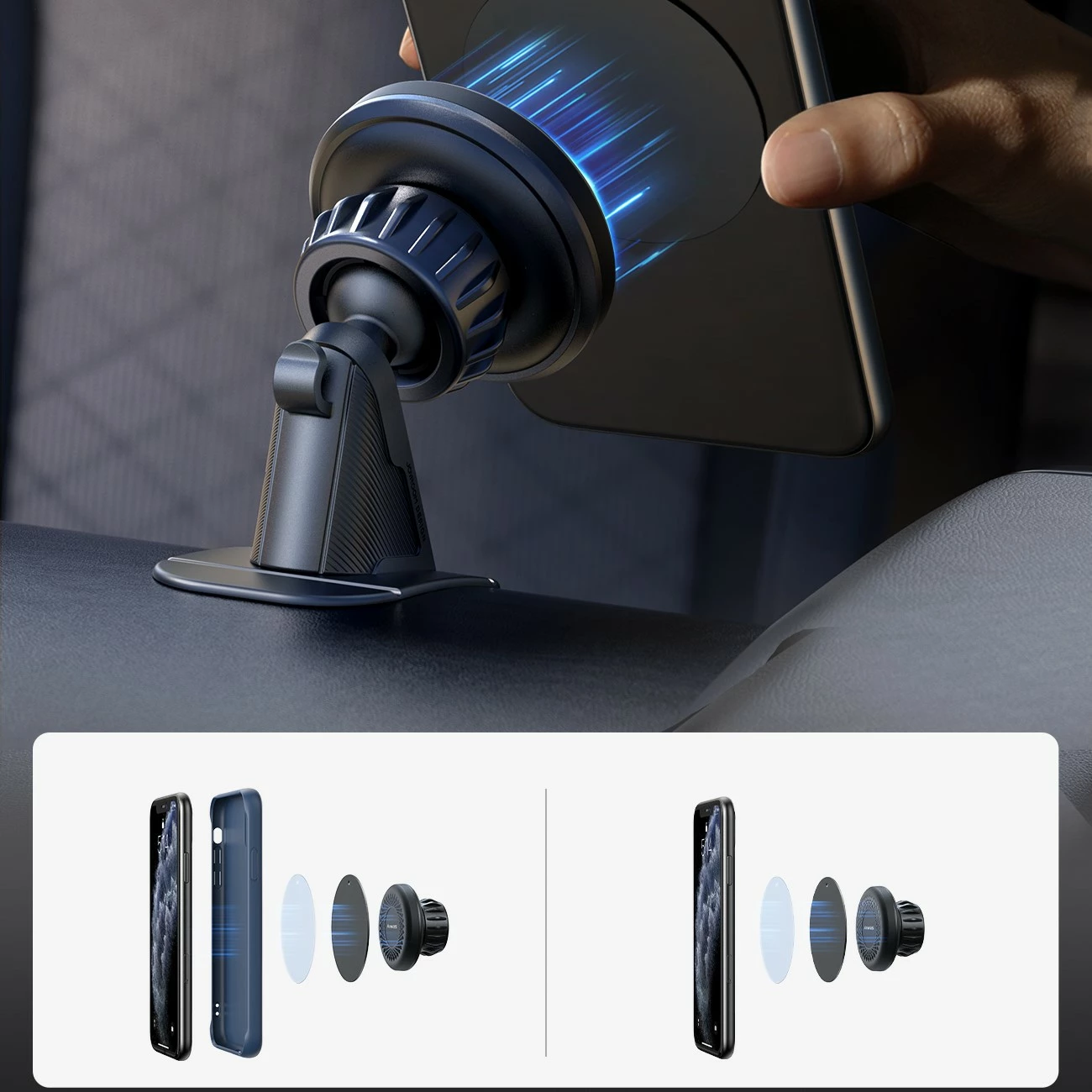 Mbështjellës magnetik Joyroom JR-ZS356 për telefon, për panel të makinës, gri e errët