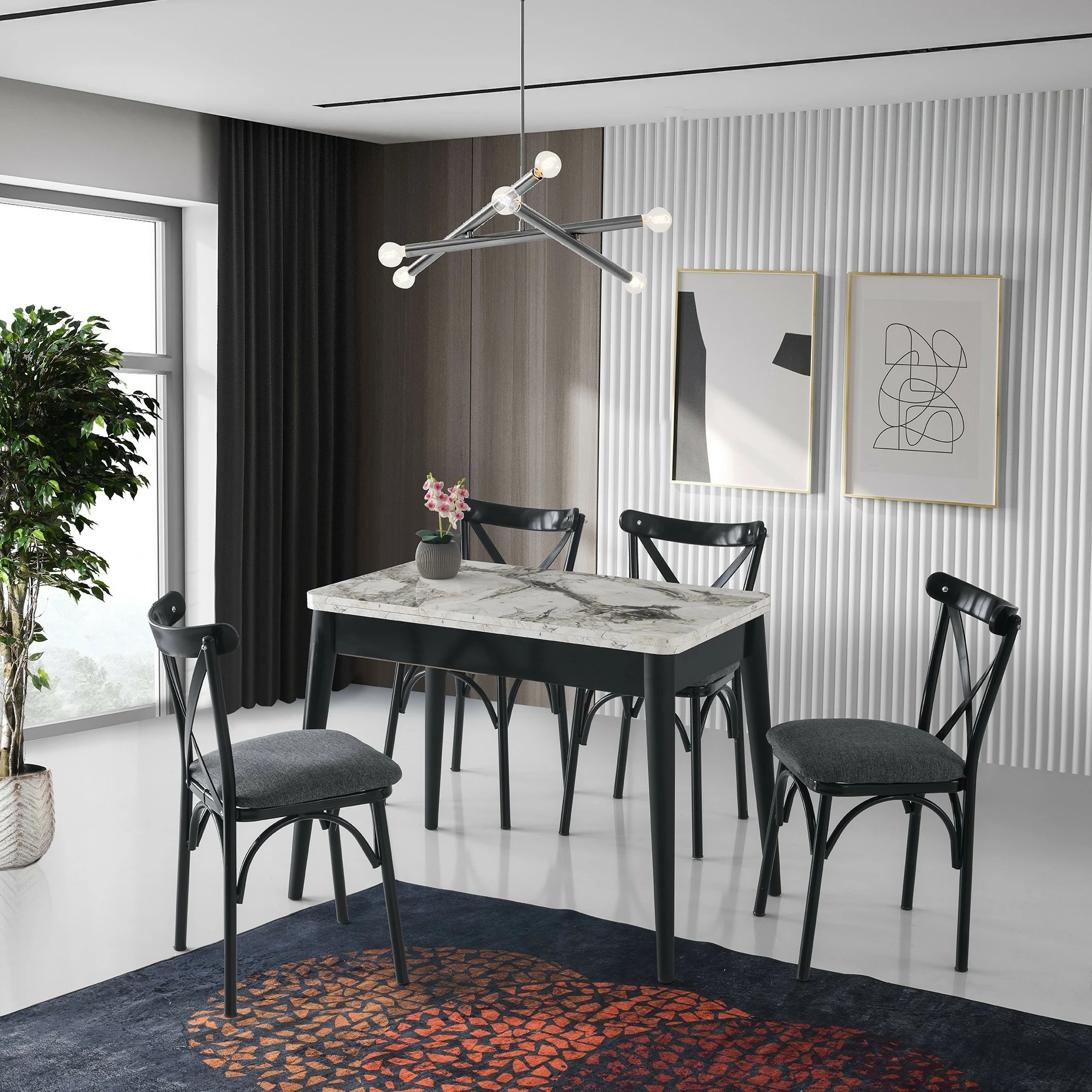 Tavolinë zgjeruese për ngrënie, ngjyrë mermeri të bardhë, Dolunay - 1281