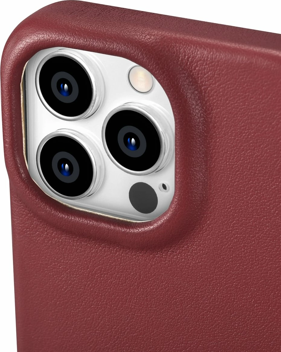 Mbështjellës iCarer CE Premium lëkurë folio për iPhone 14 Pro Max, MagSafe, Kuq