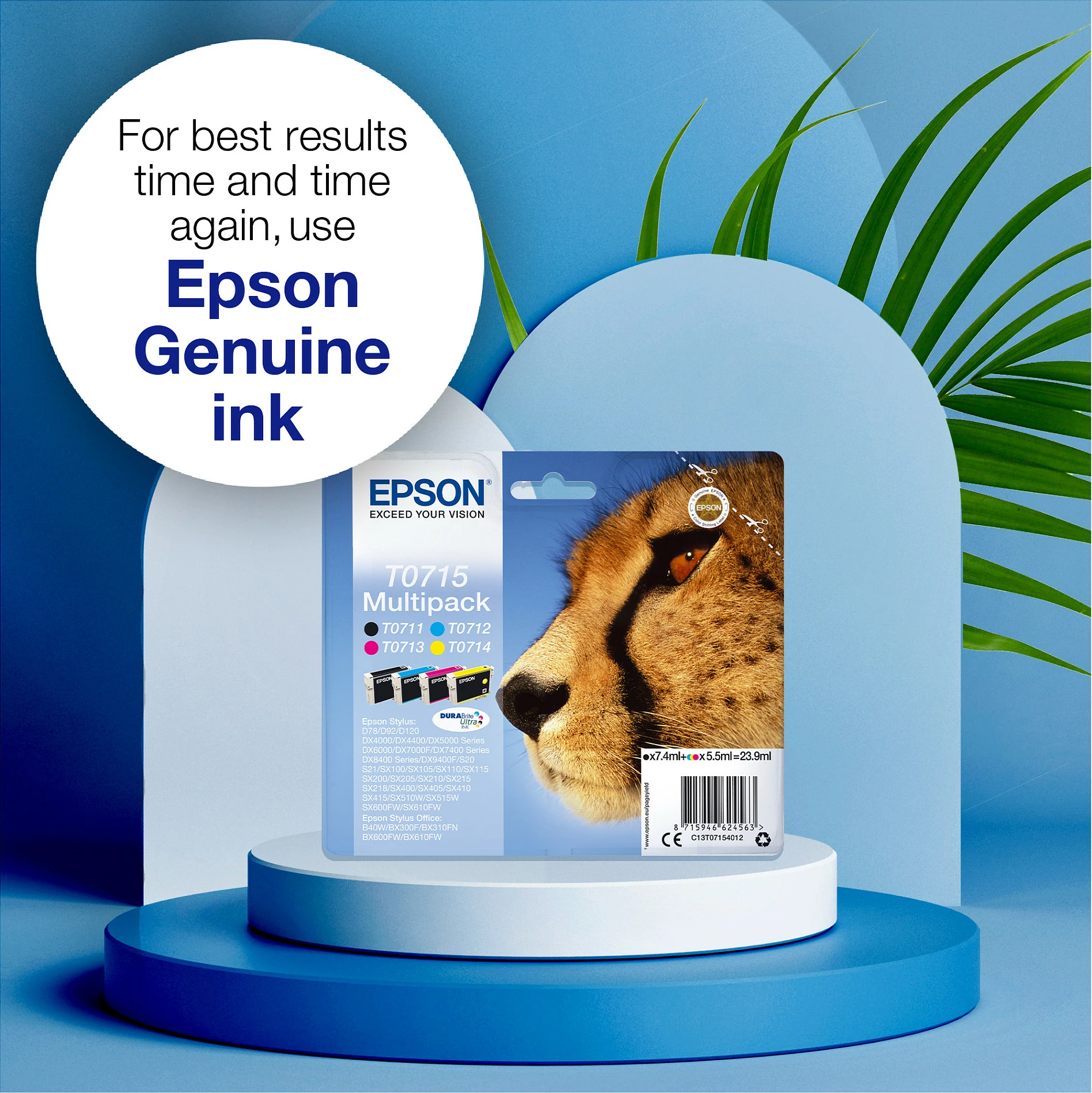 Set kartrixhe boje Epson T0715, 4 ngjyra, 23.9 ml, e zezë/cyan/magenta/e verdhë
