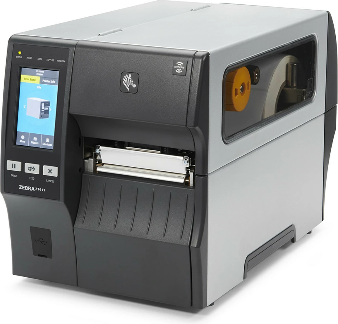 Printer etiketash Zebra ZT411, Thermal Transfer, 600x600 DPI, gjerësi 10.4 cm, Bluetooth/Ethernet, zi/gri