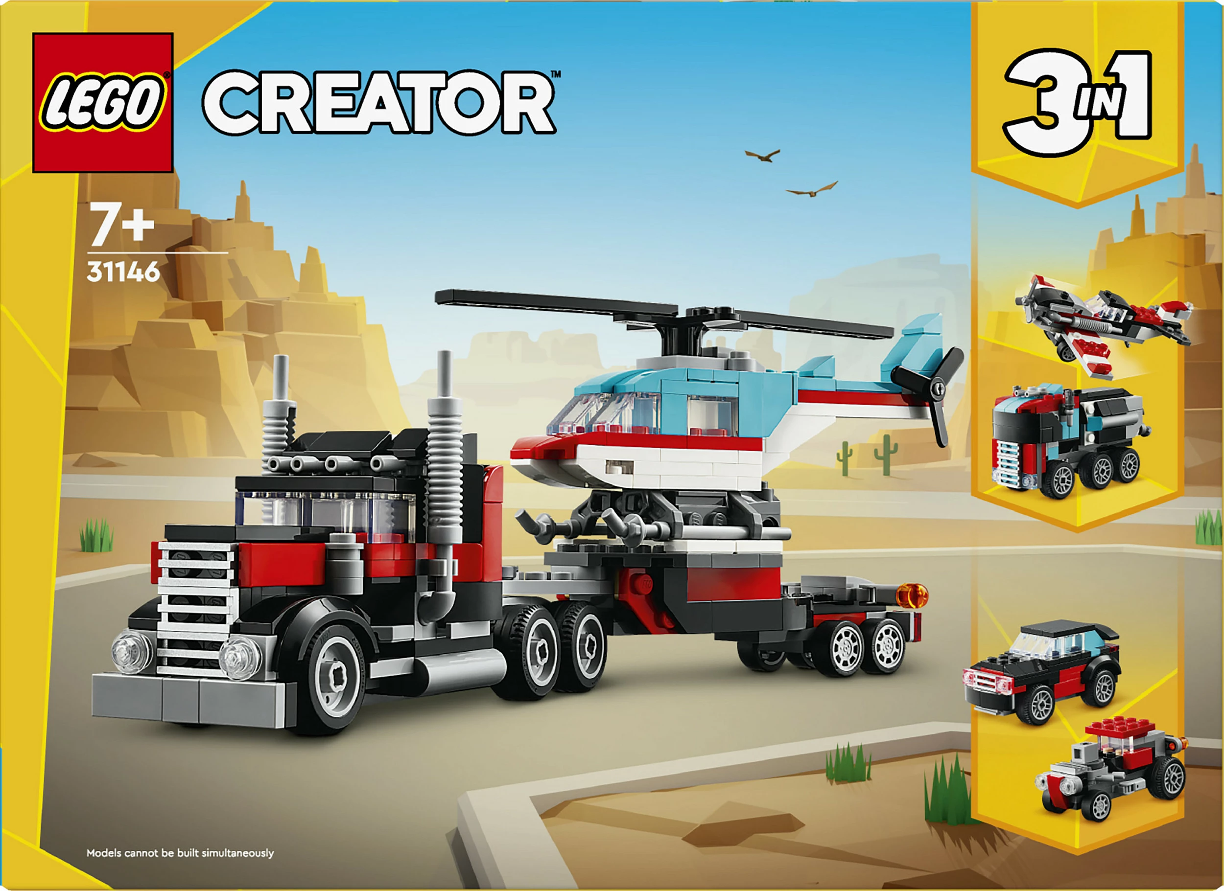 Set ndërtimi LEGO Creator 3in1, Kamion me platformë dhe Helikopter, 270 pjesë, Multingjyrësh