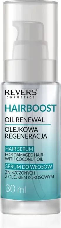 Serum zbutës me vaj kokosi për flokë të dëmtuara Revers Hairboost, 30ml