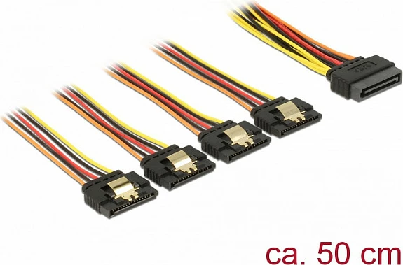 Kabllo furnizimi SATA DeLOCK 60158, 0.5 m, 1x SATA 15-pin në 4x SATA 15-pin, multikolor