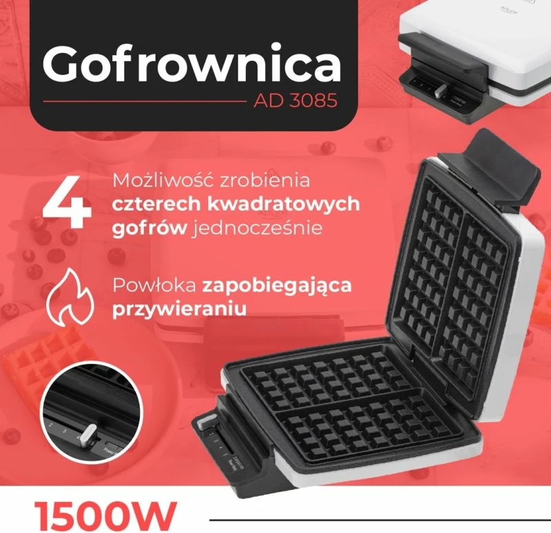 Aparat për waffle Adler AD 3085, bardhë/zi