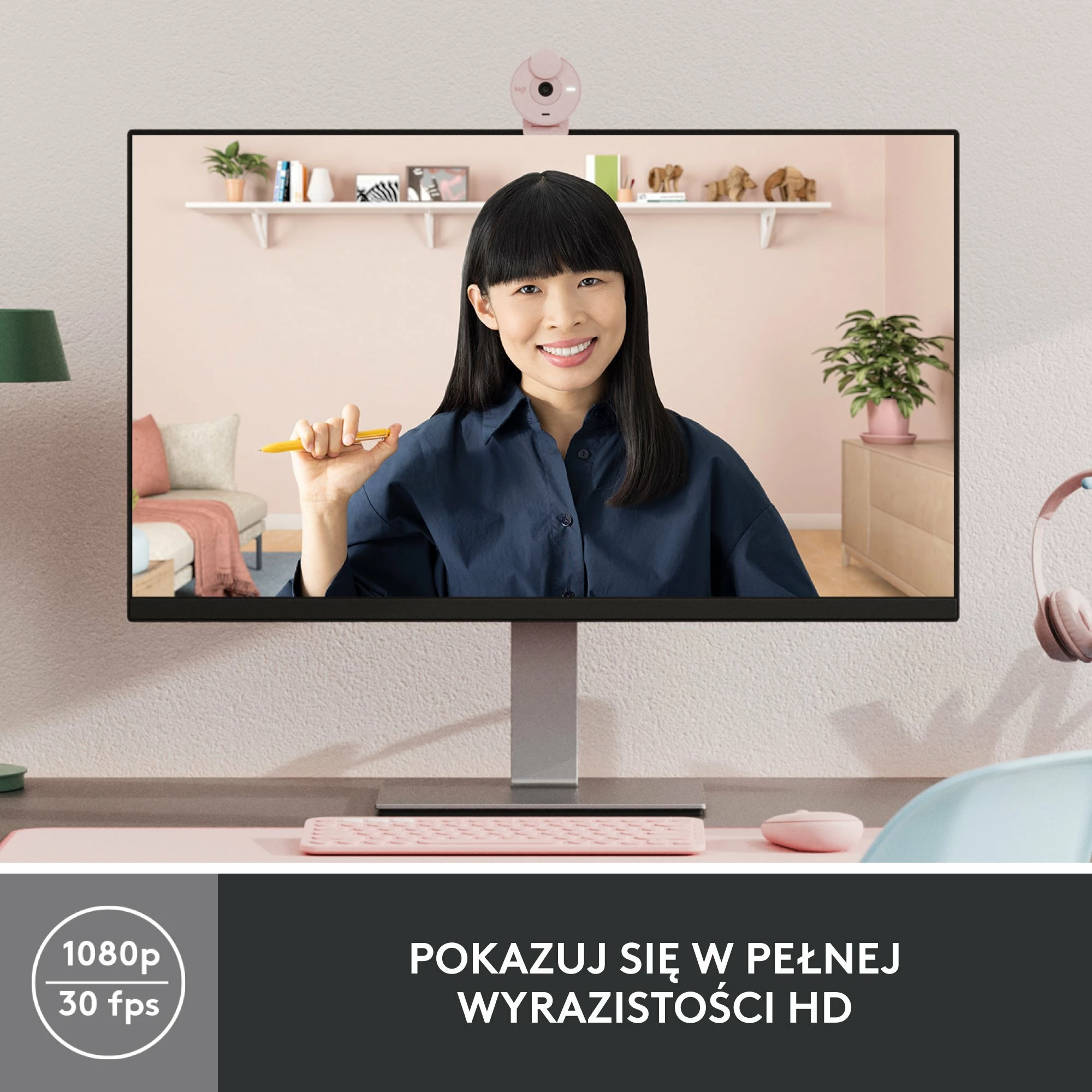 Webcam Logitech Brio 300 960-001448 Full HD 1080p USB-C, rozë