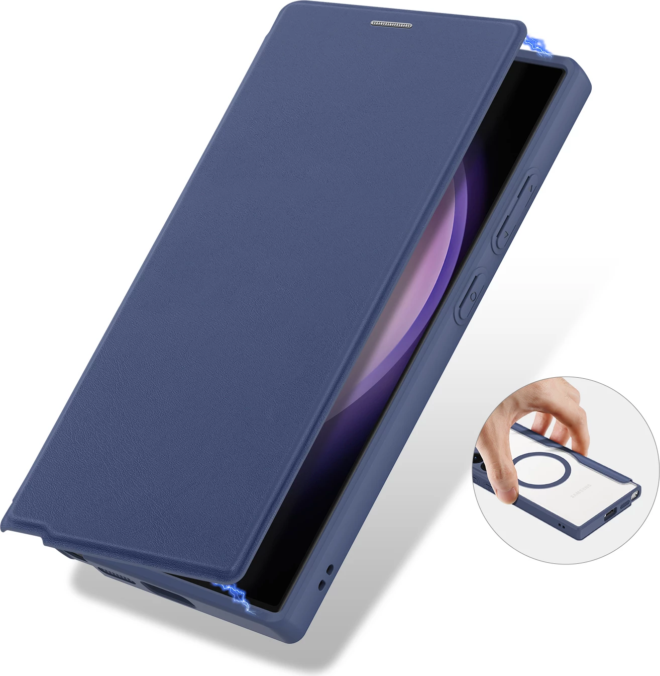 Mbështjellës Dux Ducis Skin X Pro për Samsung Galaxy S24 Ultra me unazë magnetike dhe kapak, Blu