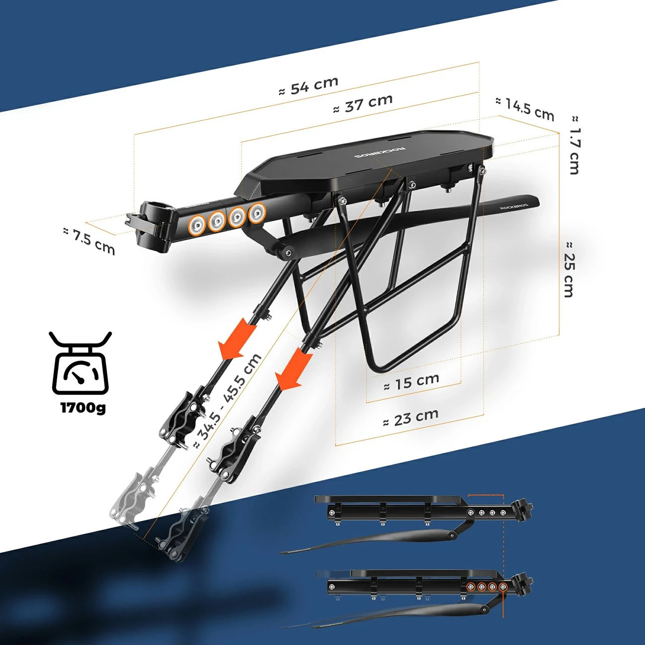Mbajtëse bagazhi për biçikletë Rockbros RBHJ-1 Black Diamond, 26-29\", ngarkesë 25 kg, me baltëmbrojtës, montim i shpejtë, e zezë